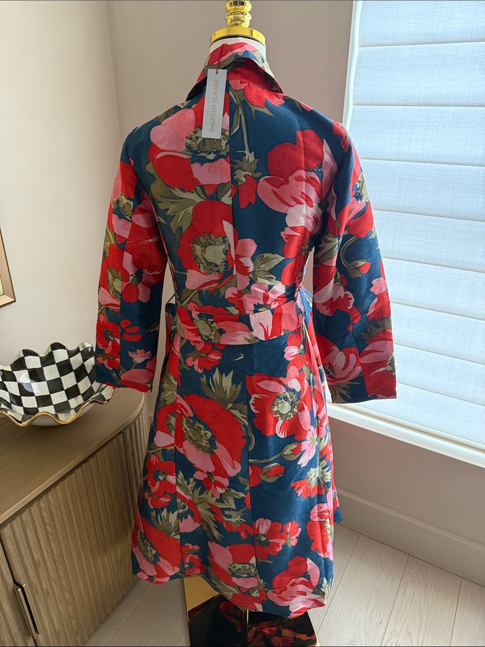 Frances Valentine New York Lucille Wrap Dress Paradise Poppy Size Small Navy Red - Picture 10 of 16